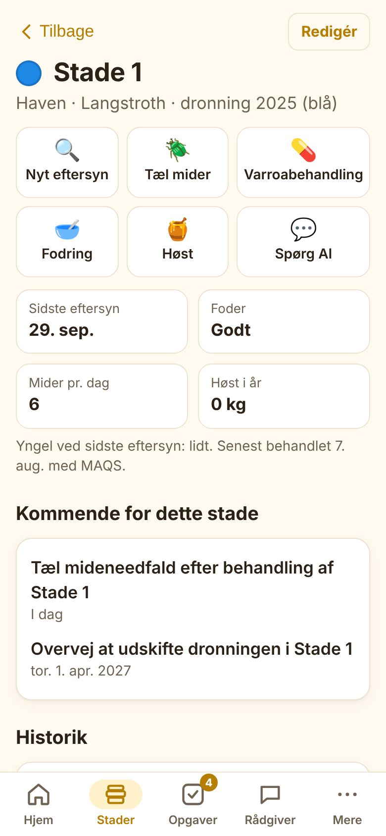 Et stade med eftersyn i Beezyhives på mobilen