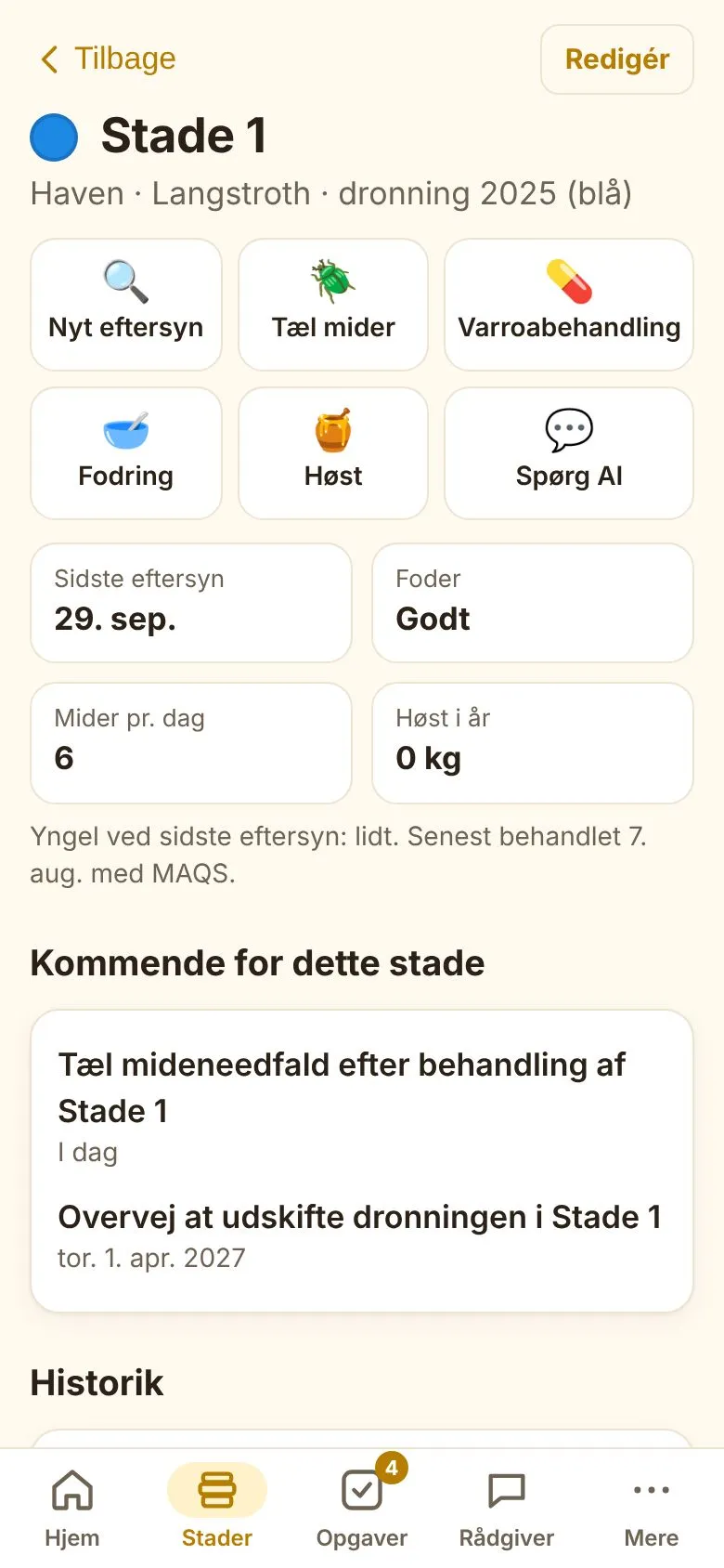 Et stade med eftersyn i Beezyhives på mobilen